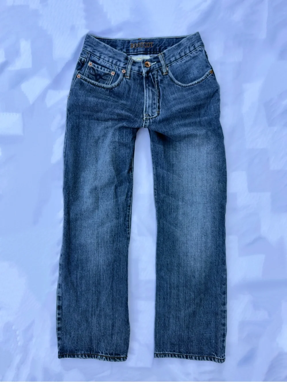 vintage y2k cyber grunge urban pipeline bootcut jeans with embroidered bat desig